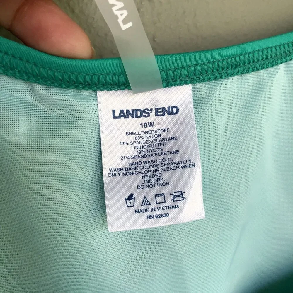 Lands End Colorblock Tankini Swim Top Womens 18W Green Blue Padded Beach Resort